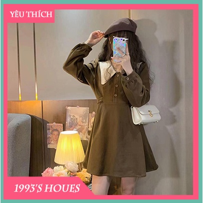 Váy búp bê/Đầm ngắn tay dài thu đông kiểu pháp