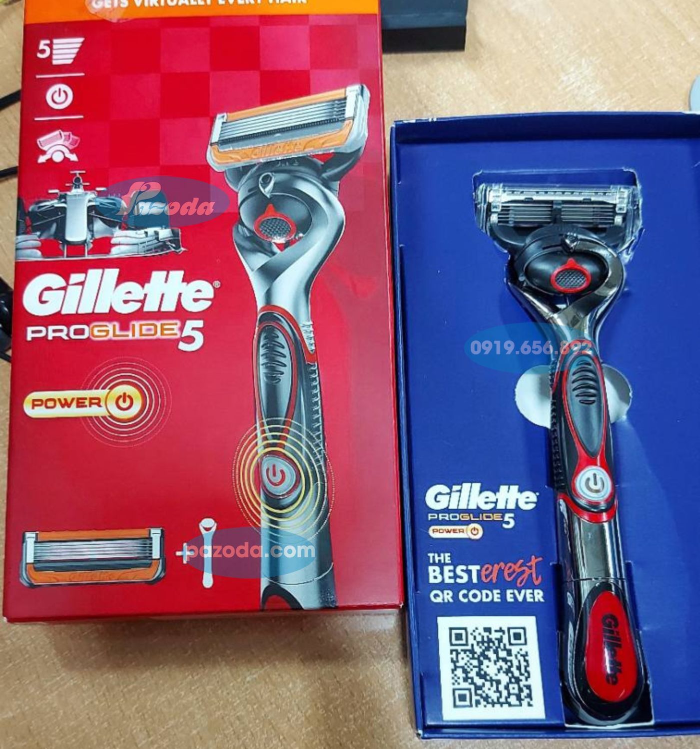 Dao cạo râu 5 lưỡi Gillette Proglide5 Power Red (1 tay cầm xoay chiều sử dụng pin và 1 đầu cạo 5+1)