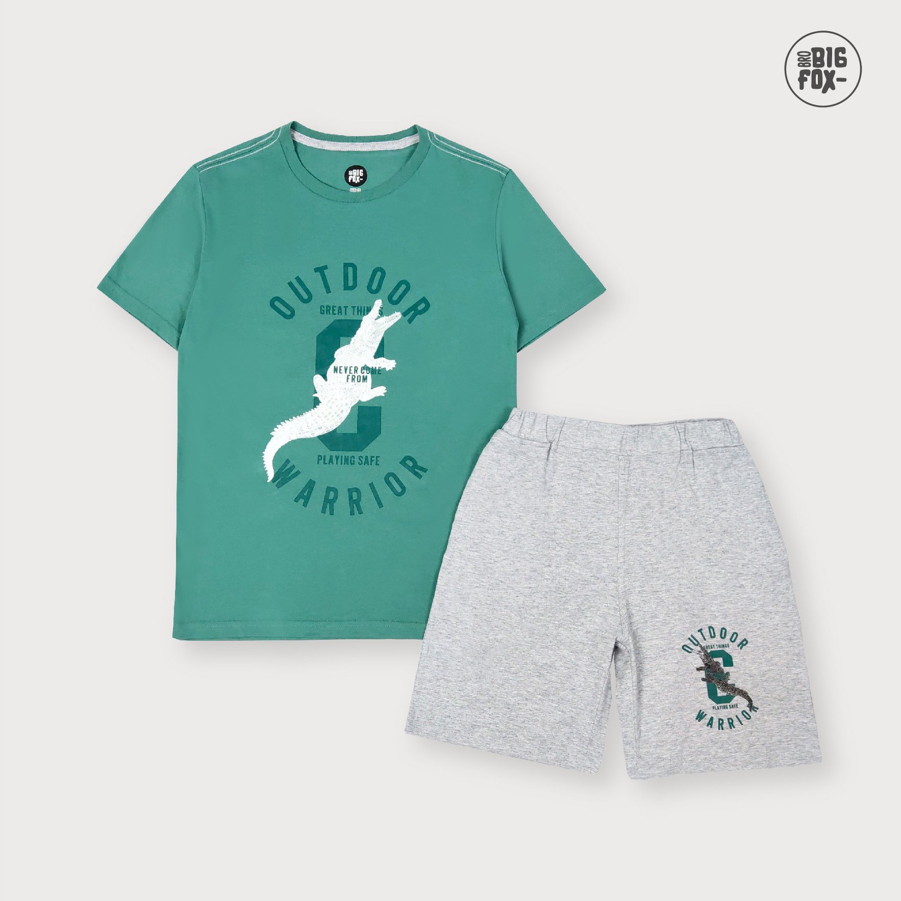 Quần áo bé trai BIGFOX - MISS MEOW size đại đồ bộ bé trai tuổi teen chất cotton phong cách Âu Mỹ hình in Cá sấu out door 38 - 50 kg QATE