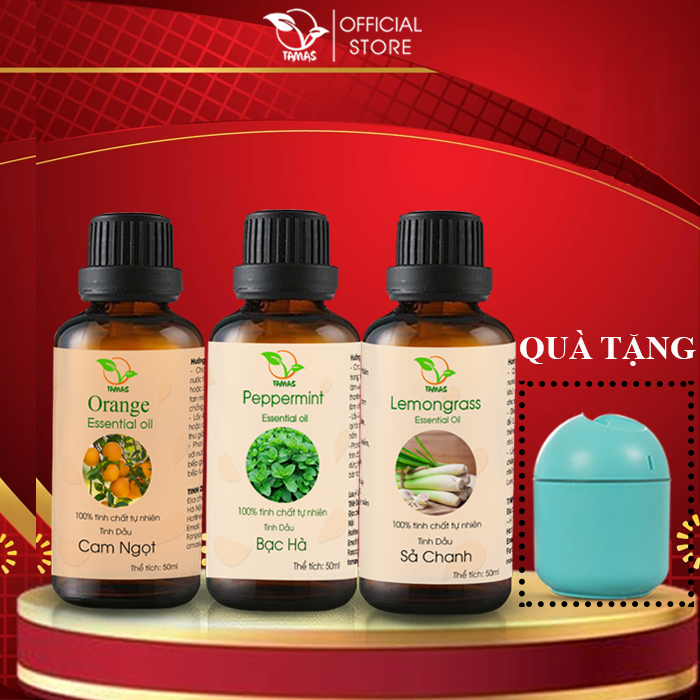 Bộ sản phẩm tinh dầu xông phòng hương tươi mát, sảng khoái sả chanh 50ml- bạc hà 50ml- cam ngọt 50ml