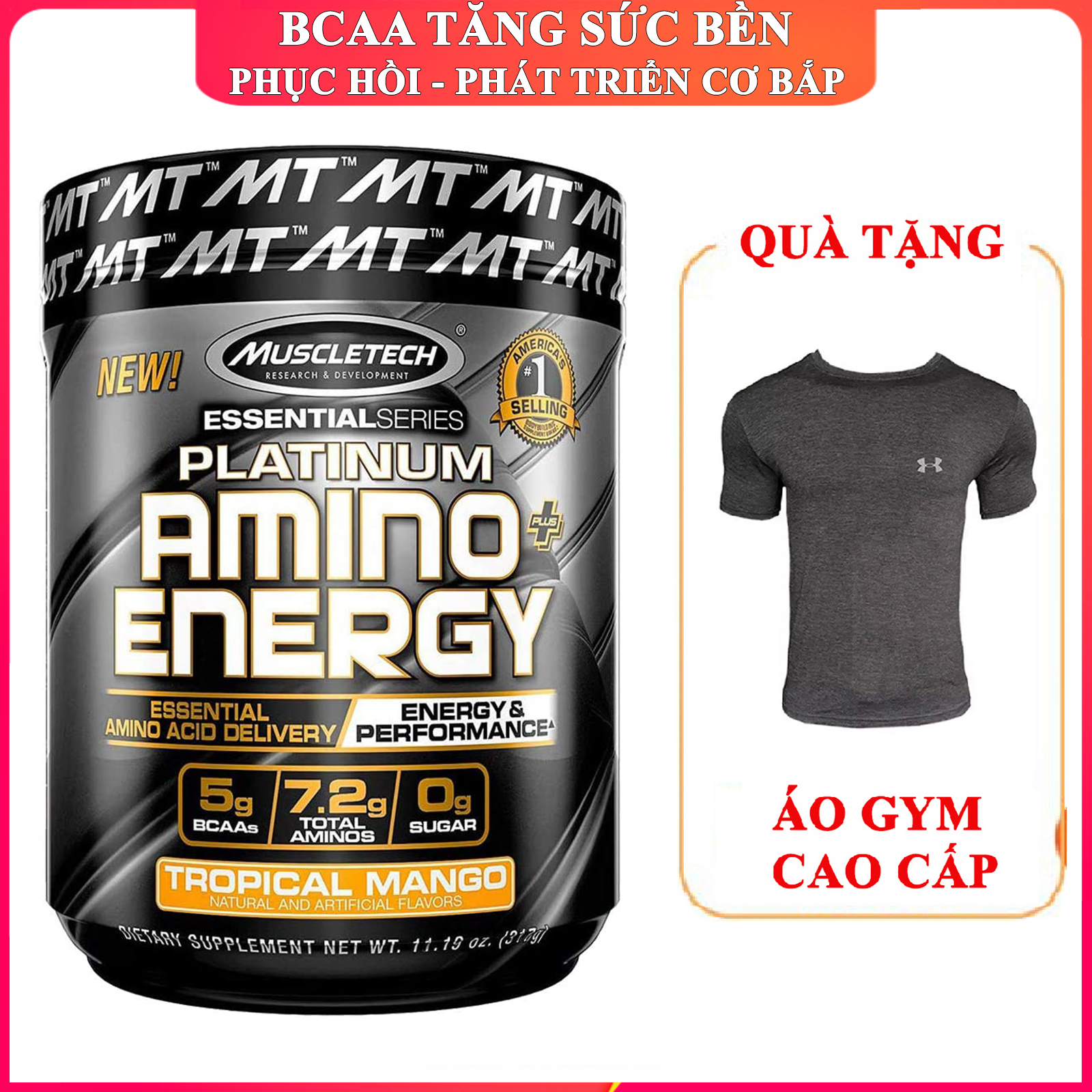 [TẶNG ÁO GYM] BCAA Platinum Amino Plus Energy của Muscle Tech hộp 30 lần dùng hỗ trợ tăng cơ tăng sức bền sức mạnh đốt mỡ giảm cân mạnh mẽ phục hồi cơ nhanh chóng cho người tập GYM và chơi thể thao thao