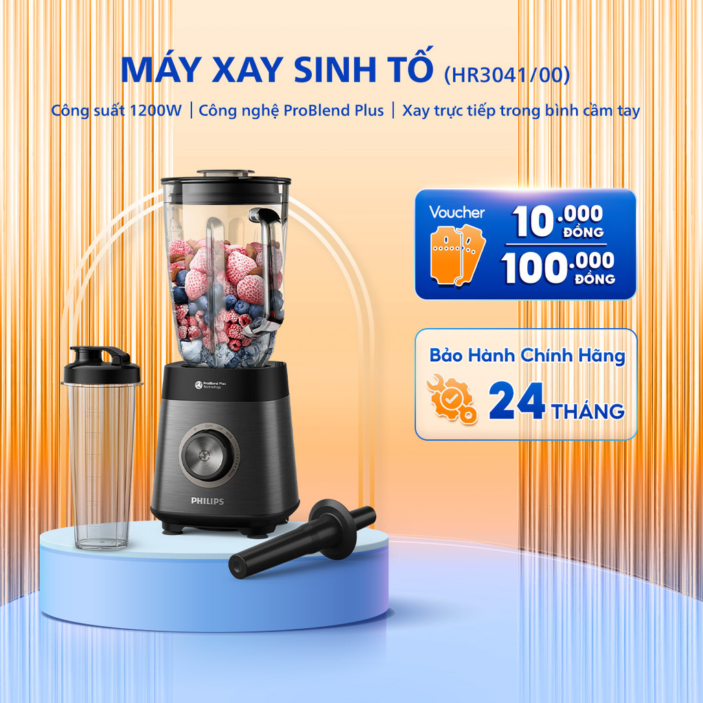 Máy Xay Sinh Tố PHILIPS HR3041/00 - Công Suất 1200W - Dung Tích 2L - Bảo Hành Chính Hãng 24 Tháng