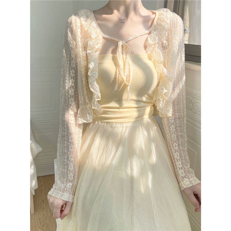 ￼Áo Khoác Cardigan Chiffon Ren Mỏng Điều Hòa Nhiệt Độ Chống Nắng Thanh Lịch