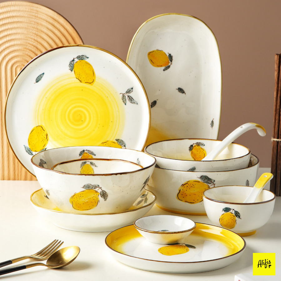 Bộ Sưu Tập Bát Đĩa Gốm Cao Cấp – Họa Tiết Chanh Vàng – Phong Cách Bắc Âu