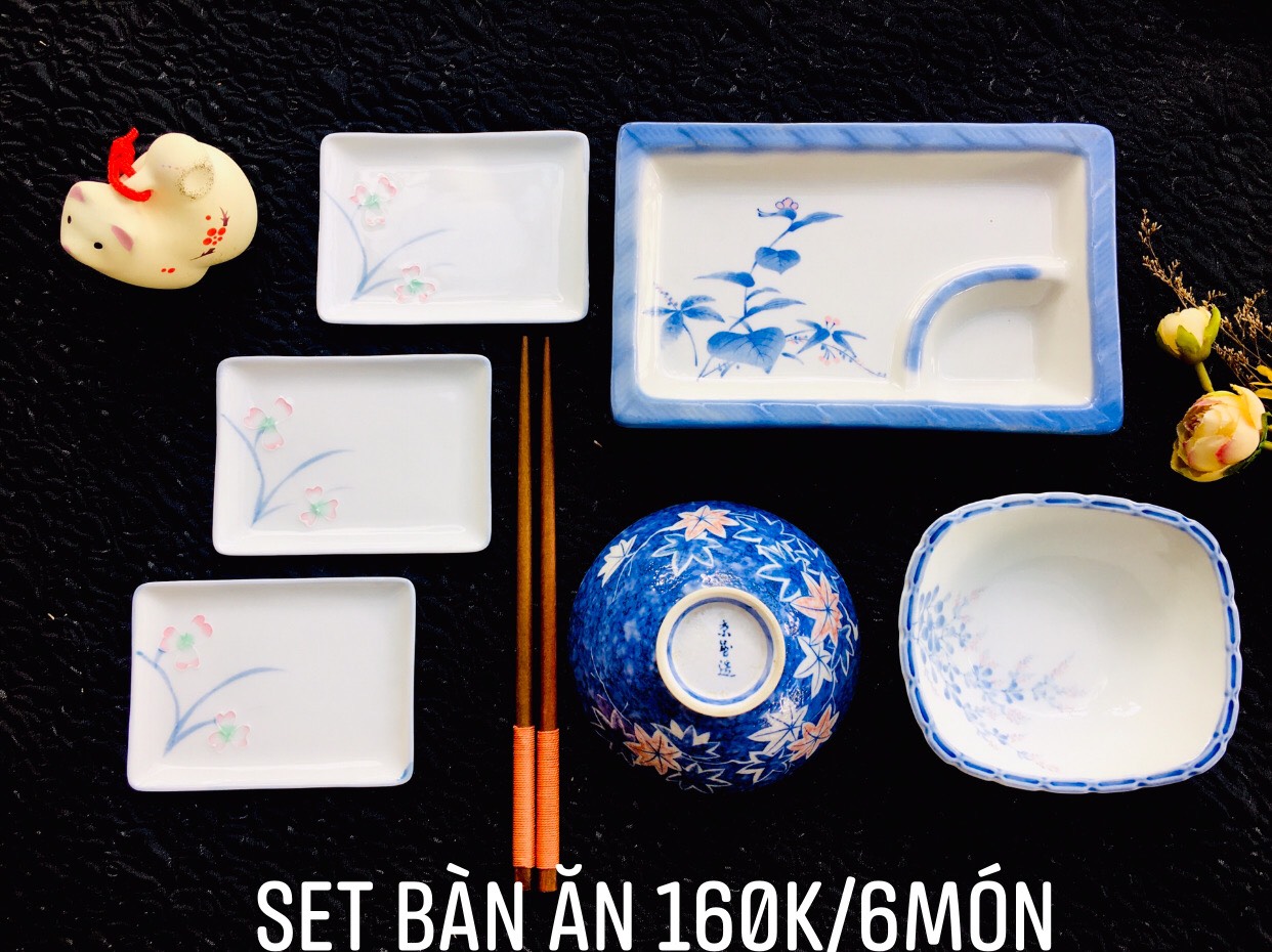 Gốm nhật - set bàn ăn men lam xinh