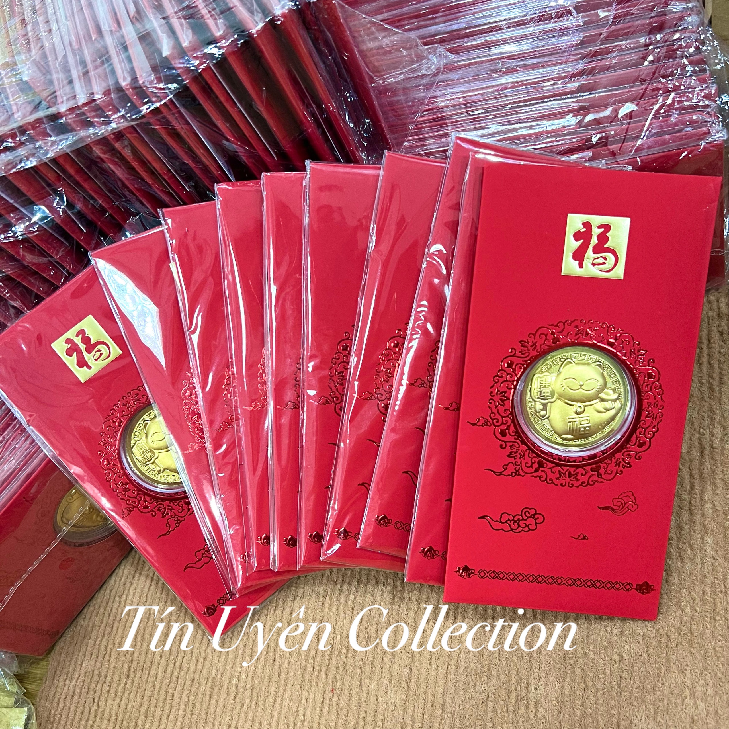 Combo 10 bao lì xì mèo mạ vàng hồng kông tài lộc may mắn lì xì tết 2023 rất sang trọng, đẹp mắt, độc đáo