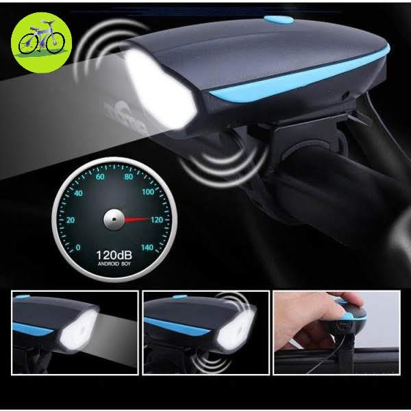 Đèn trước xe đạp siêu sáng pha tích hợp còi chống nước cao cấp sạc usb