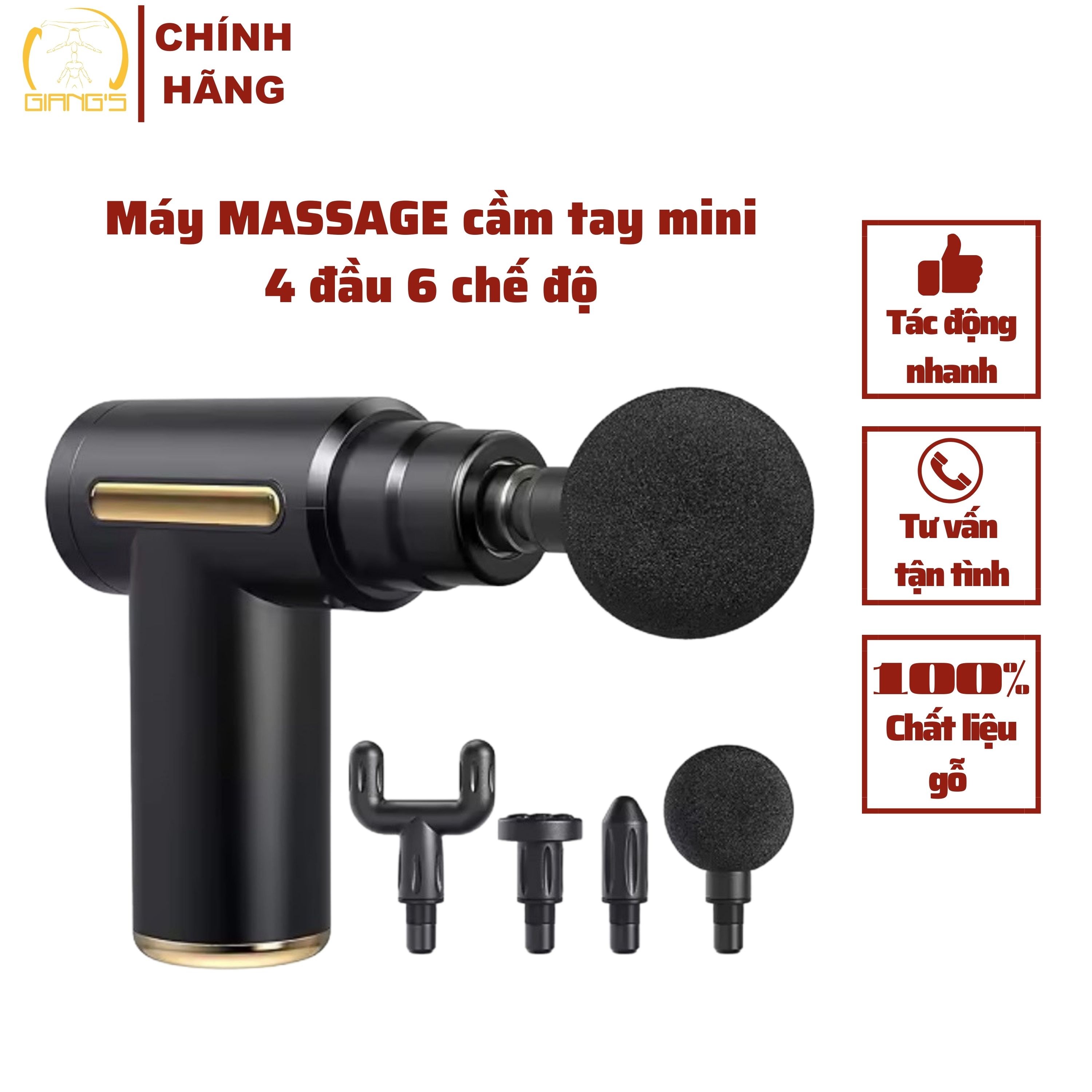Máy massage cầm tay mini 6 chế độ, máy massage mini 4 đầu thay khác nhau