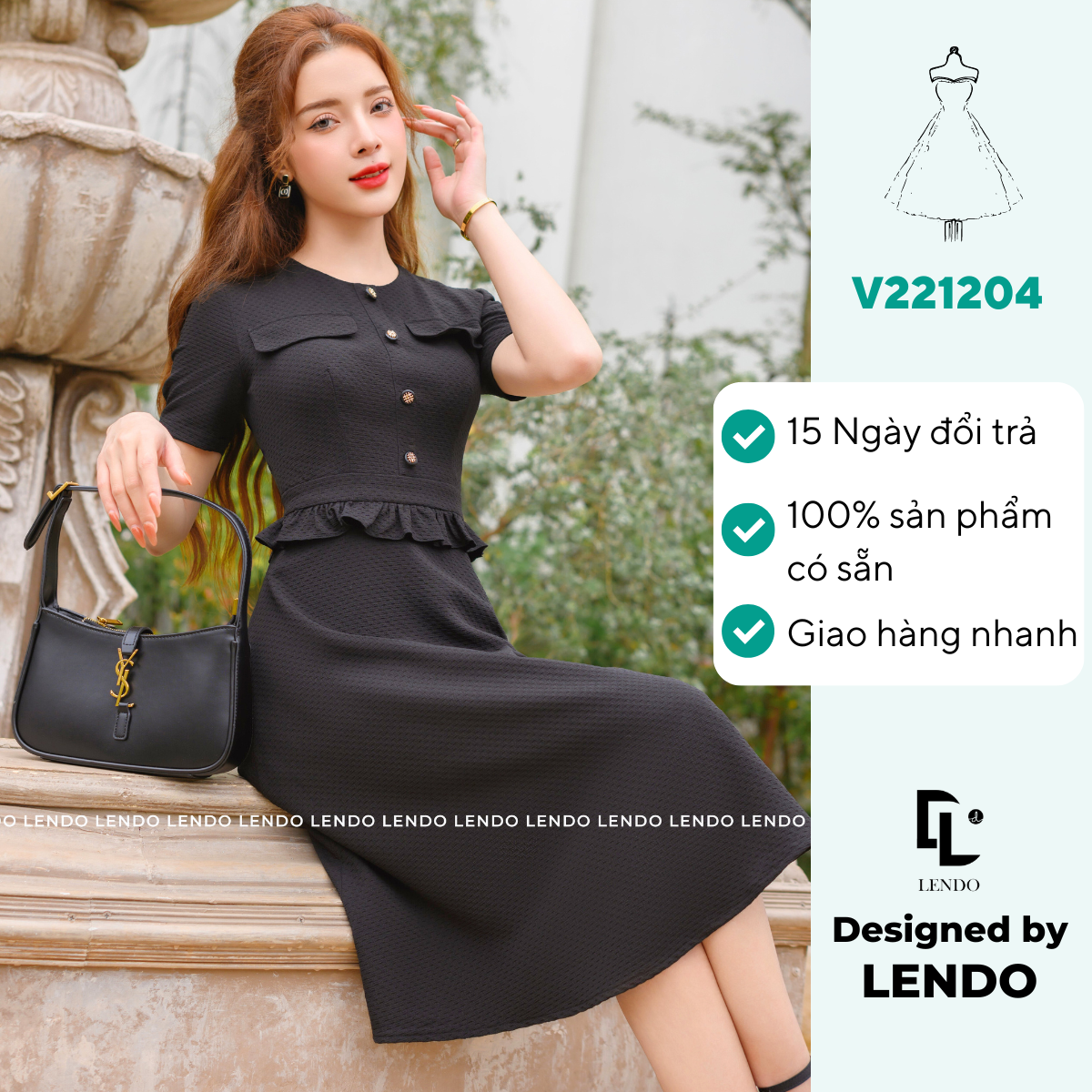 Đầm công sở dáng xòe viền bèo lendo v221204