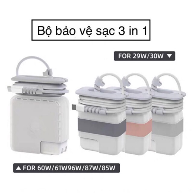 Ốp bọc bảo vệ sạc Macbook đa năng 3 trong 1 kèm bộ cuốn bảo vệ chống đứt gãy đầu dây sạc
