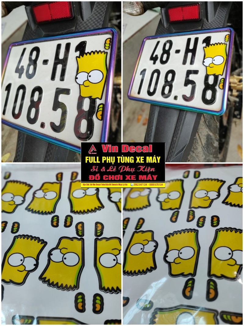 Tem Cậu Bé Vàng Sim pson dán xe Tem Sim pson lấp ló dán xe, điện thoại máy tính vv mủ bảo hiểm - Vindecal BD