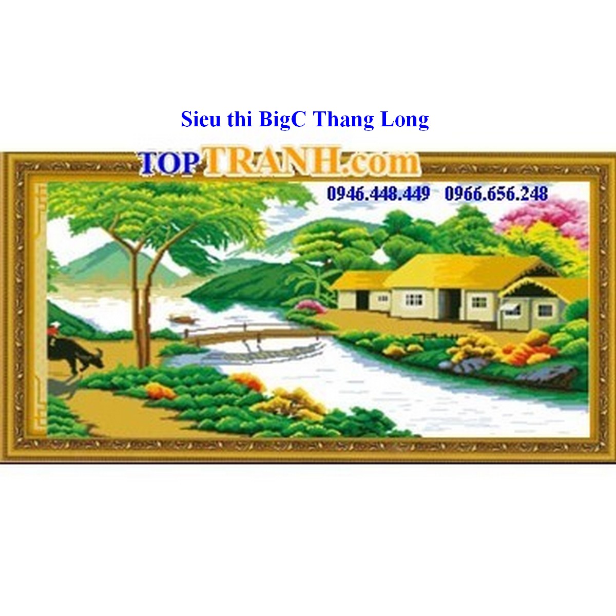 Tranh thêu chữ thập ngôi nhà ven sông cảnh làng quê Việt Nam 222739 chưa thêu