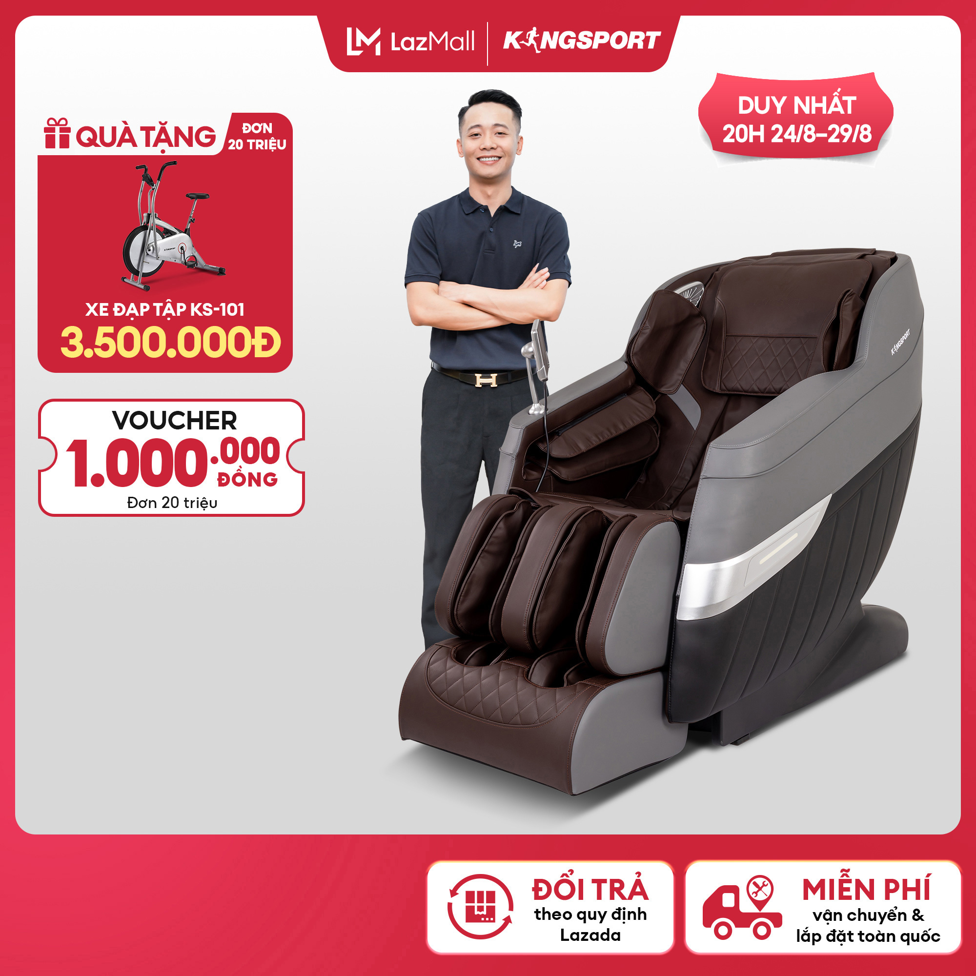 ] Ghế massage KINGSPORT G92 cao cấp con lăn 3D với 20 bài tập, chế độ quét cơ thể thông minh, túi khí massage chân cao