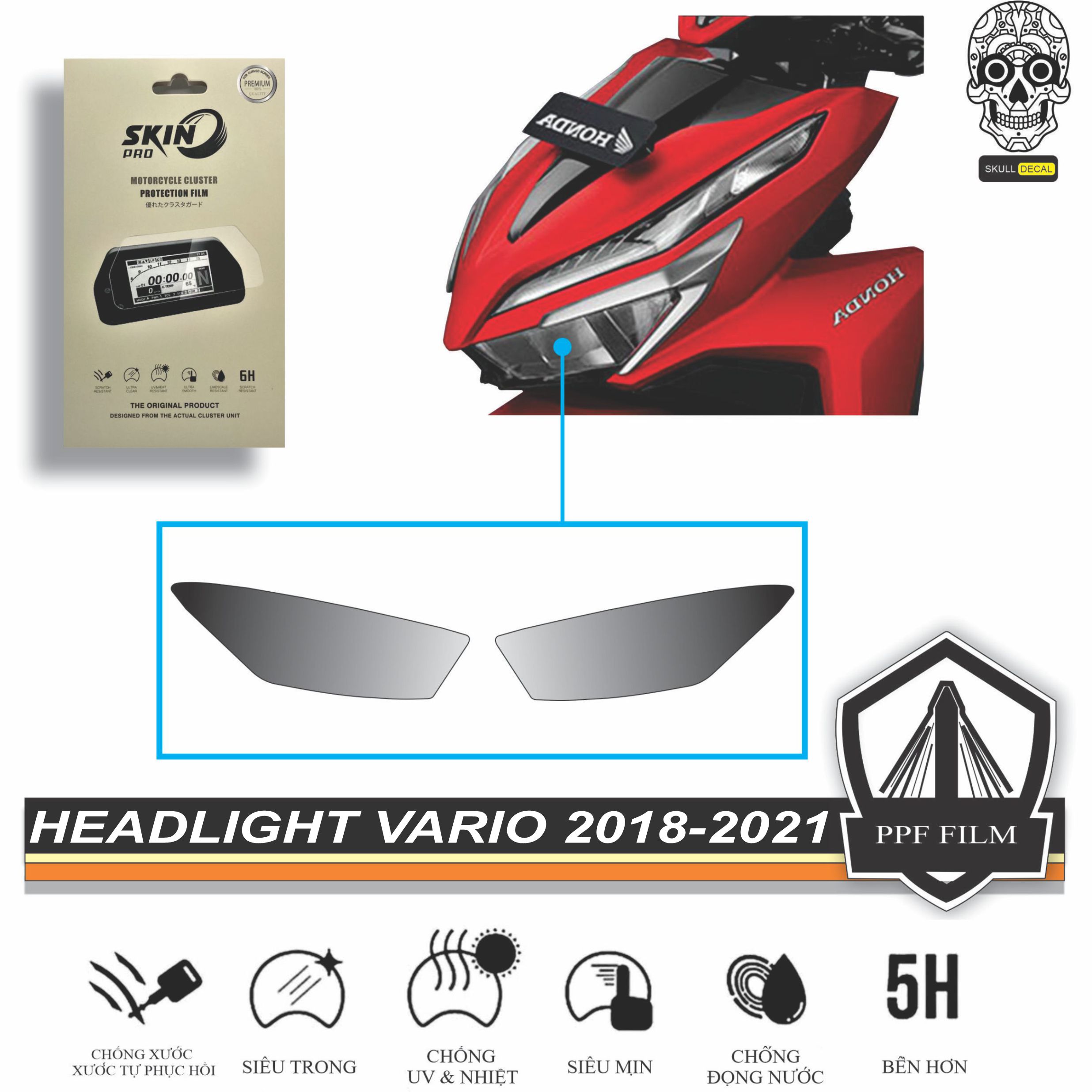 Miếng dán PPF bảo vệ ĐÈN PHA VARIO CLICK 2018 đến 2021 - HONDA VARIO CLICK 125 150