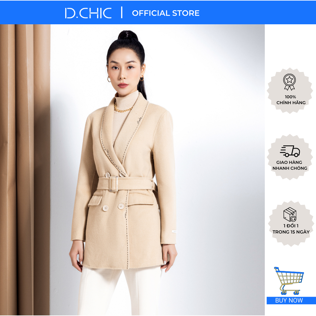 Áo vest dạ HANDMADE 2022 ngắn vét cổ sam 2 cúc D.CHIC MS: 160297