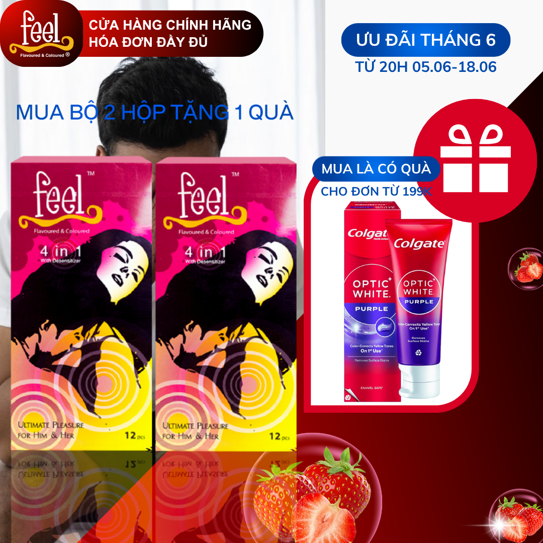 Bộ 2 Hộp Bao cao su Feel 4 in 1 12 bao - Giúp kéo dài thời gian quan hệ