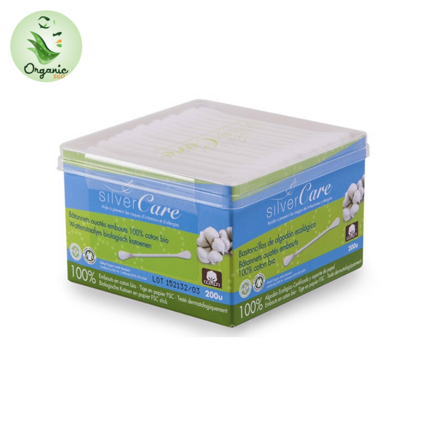 Bông tăm hữu cơ Silvercare hộp 200 cái