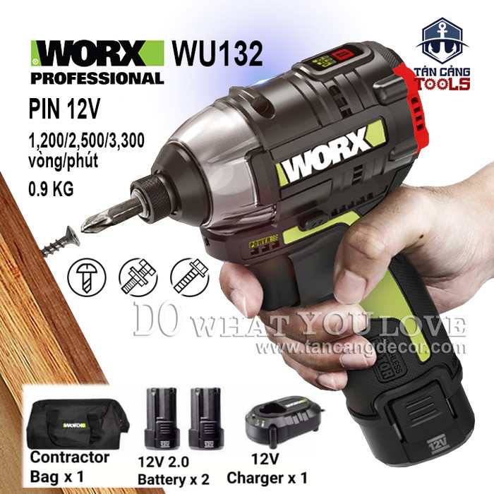 Combo máy vặn vít động lực dùng pin 12v worx wu132-21