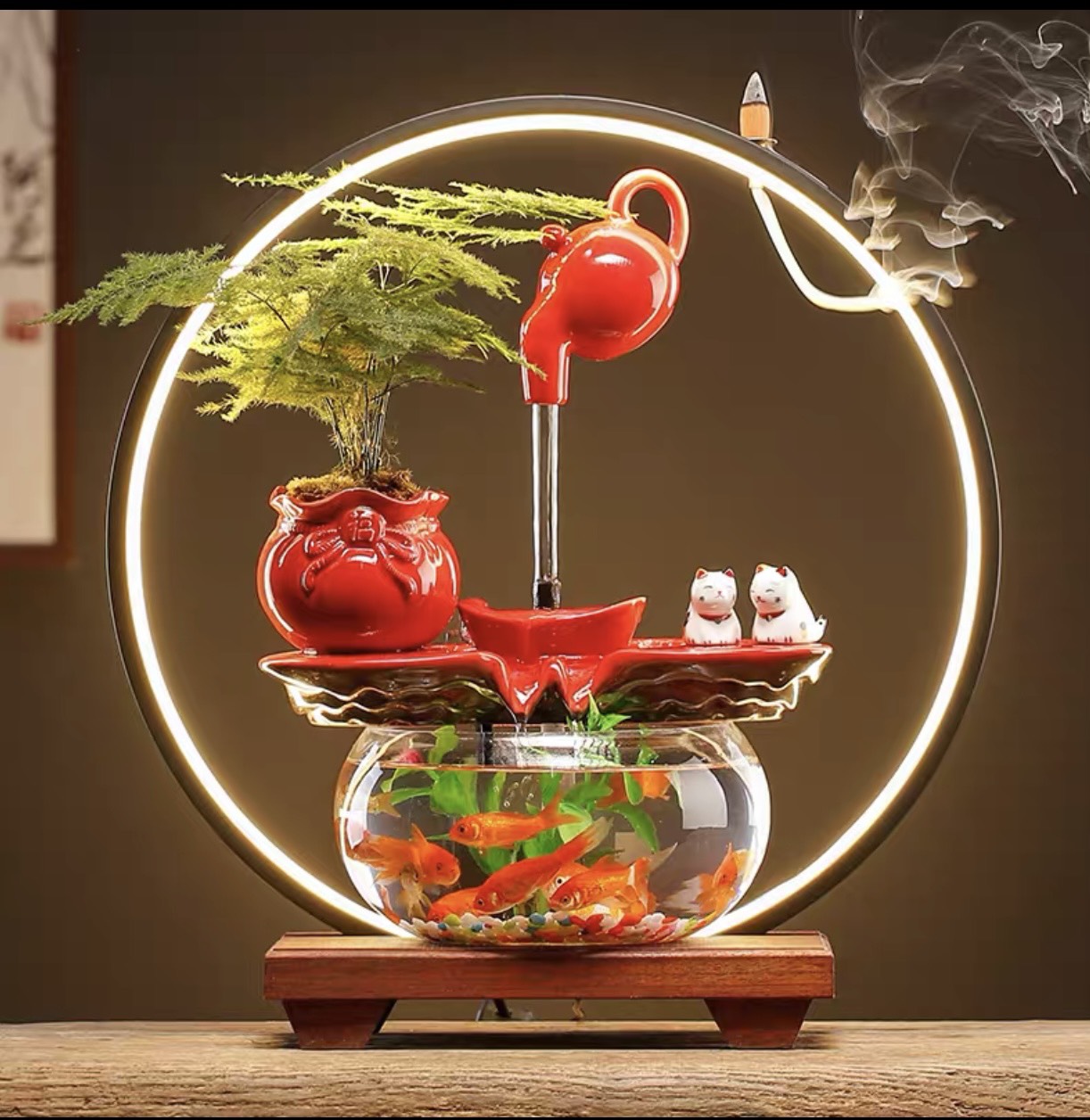 Thác nước phong thủy , đài thưởng trầm hương , thác phun nước để bàn mang lại may mắn và tài lộc