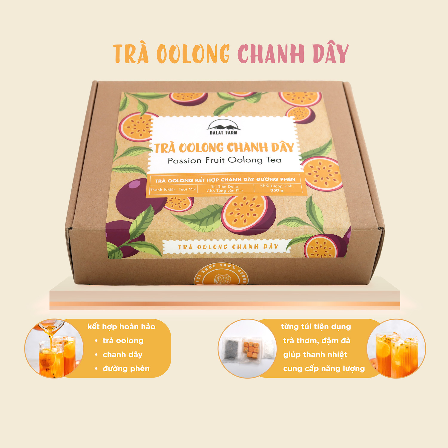 Trà Oolong Chanh Dây Dalat Farm - Hộp 350 g