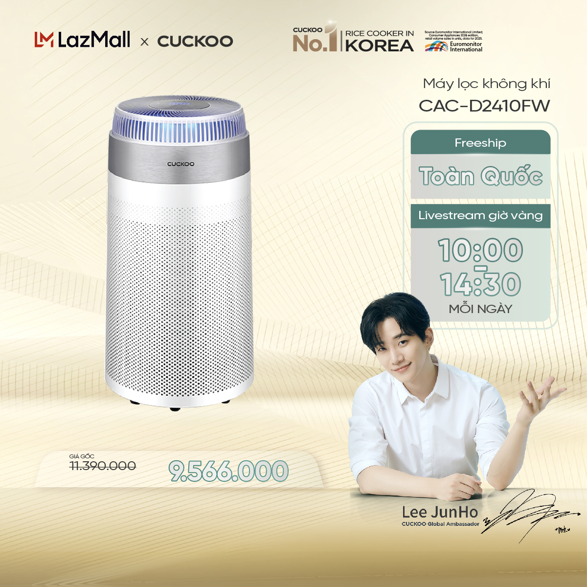 Máy lọc không khí cuckoo cac-d2410fw/whcrvn diện tích 84.7m2 - lọc bụi mịn, chế độ smart room care - hàng chính hãng