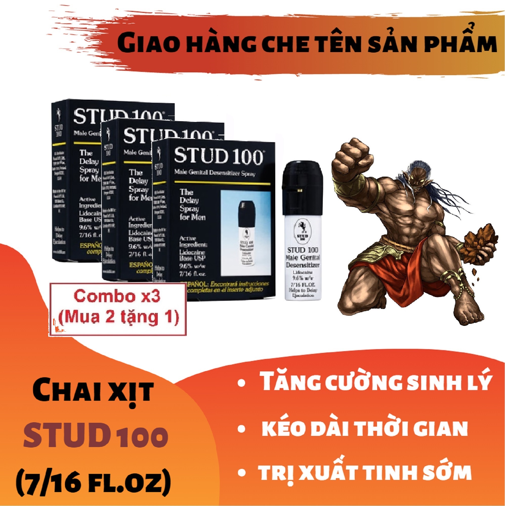 Combo x3 (Mua 2 tặng 1) Chai xịt STUD 100 cao cấp nam (chai 7/16 fl.oz) - hàng chính hãng
