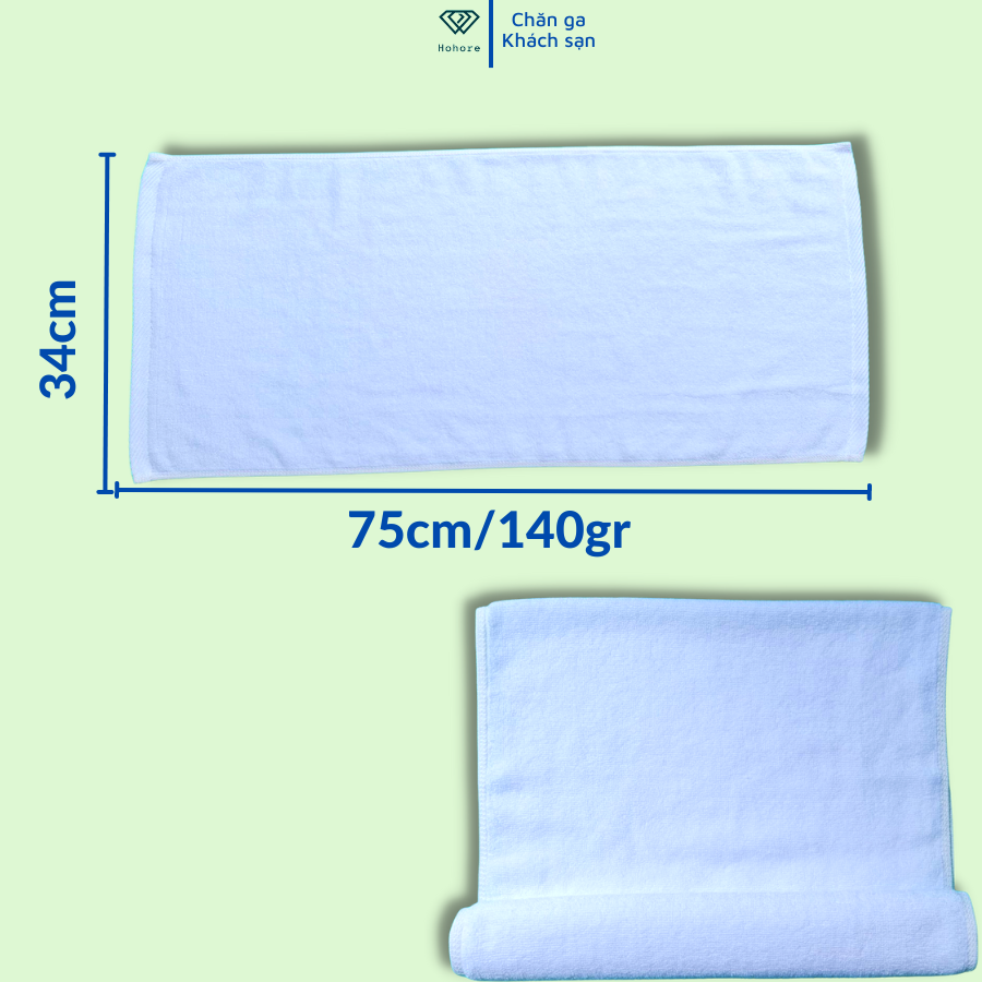Khăn gội, khăn mặt cotton trắng Phong Phú cho khách sạn & Spa khăn cotton trắng 34cm x 75cm - 140gram dày | Hohore Store