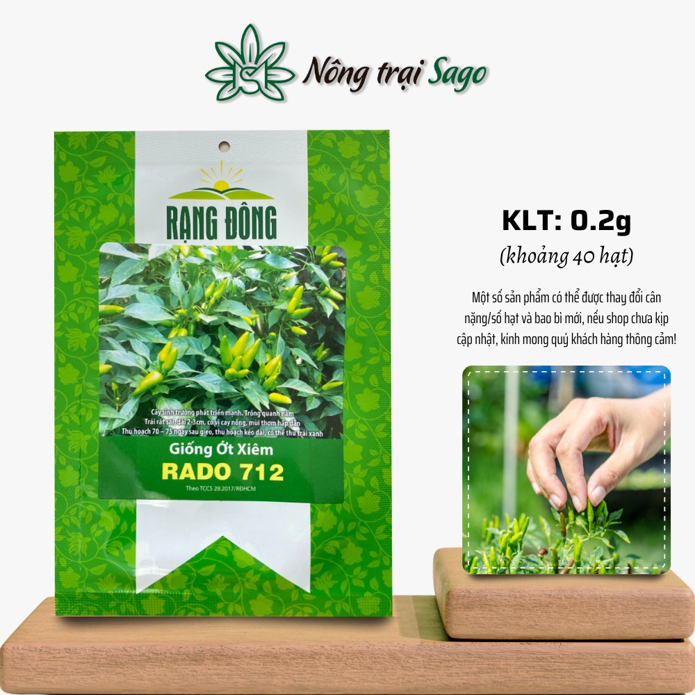 Hạt giống Ớt Xiêm Rado 712 (0,2g~40 hạt) nảy mầm tốt, trồng quanh năm, thu hoạch nhiều lần, hiệu Hạt giống Rạng Đông - Nông Trại Sago