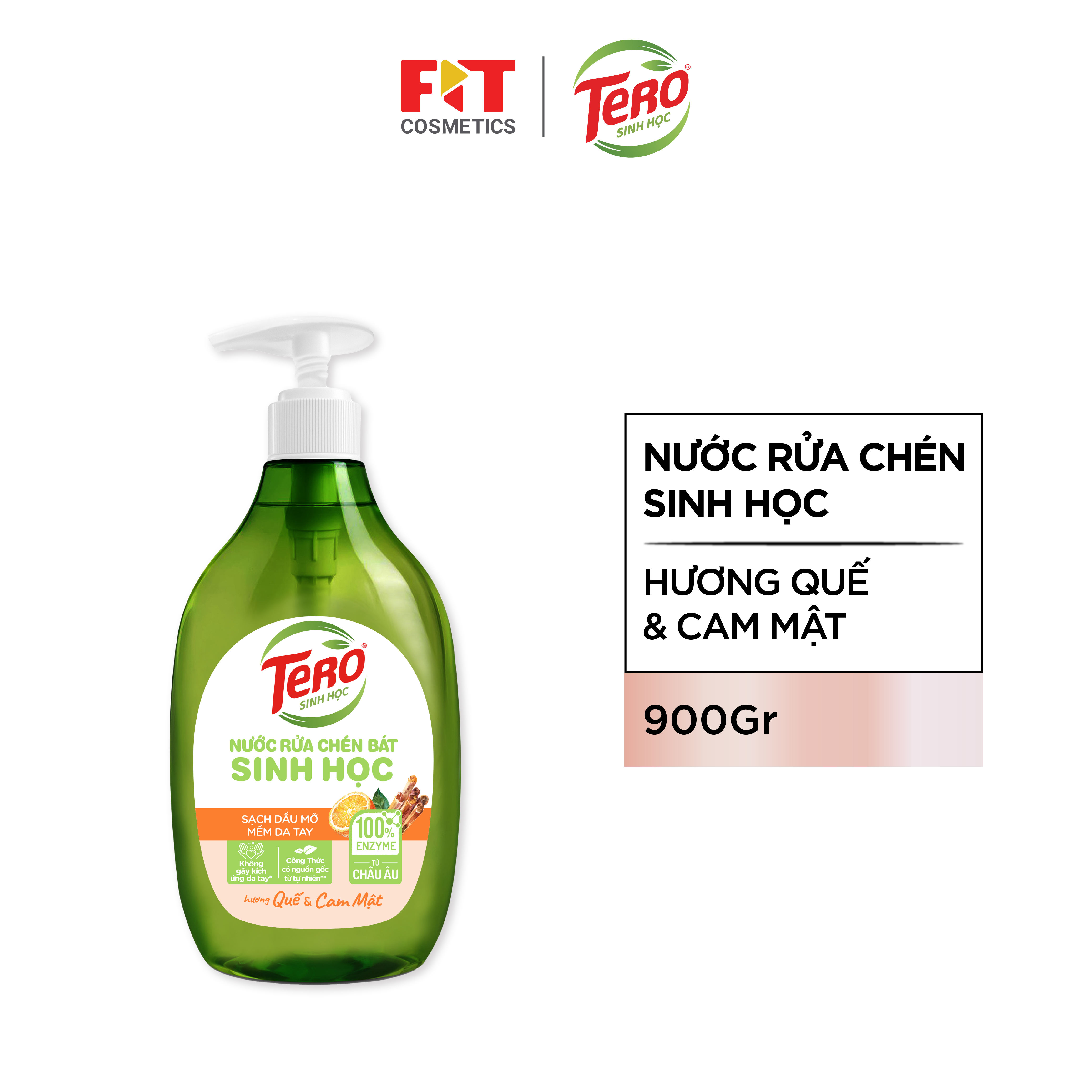 Nước rửa chén bát TERO SINH HỌC enzyme Châu Âu, lành tính, bảo vệ da tay hương quế và cam mật