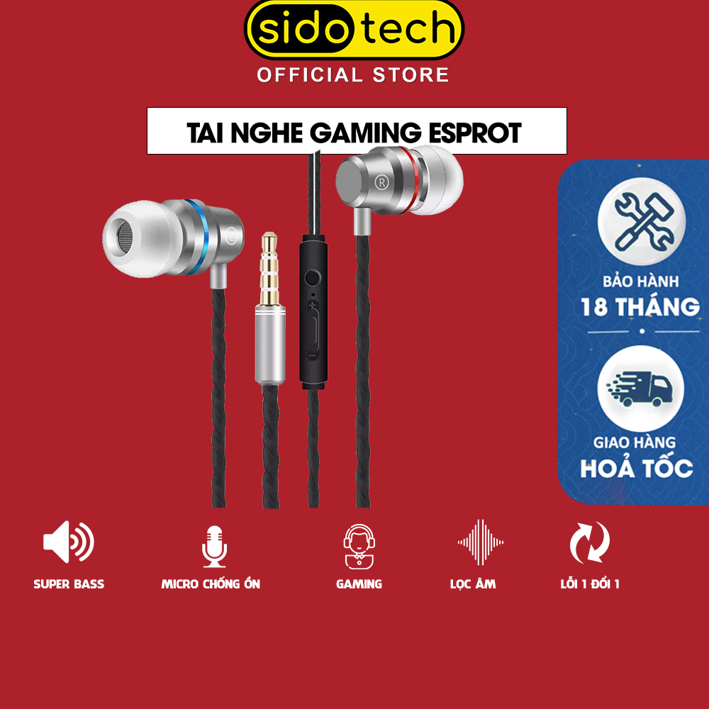 Tai nghe nhét tai có dây Sidotech Q5s thiết kế kim loại jack 3,5mm phổ biến âm thanh siêu bass dùng chơi game nghe nhạc trên điện thoại pc máy tính laptop chất lượng cao cấp