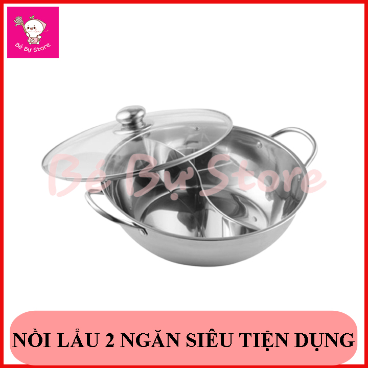 Nồi lẩu Inox 2 ngăn dùng cho bếp từ, bếp hồng ngoại, bếp ga