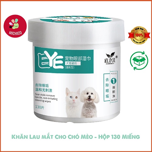 Khăn ướt vệ sinh mắt cho chó mèo – khăn lau tai cho thú cưng – hộp 130 miếng