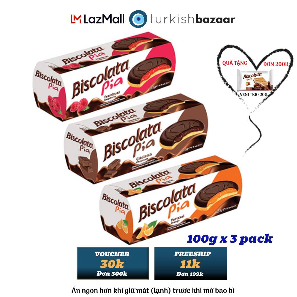 COMBO 3 hộp bánh socola Biscolata Pia nhân mứt trái cây & socola 100g x 3