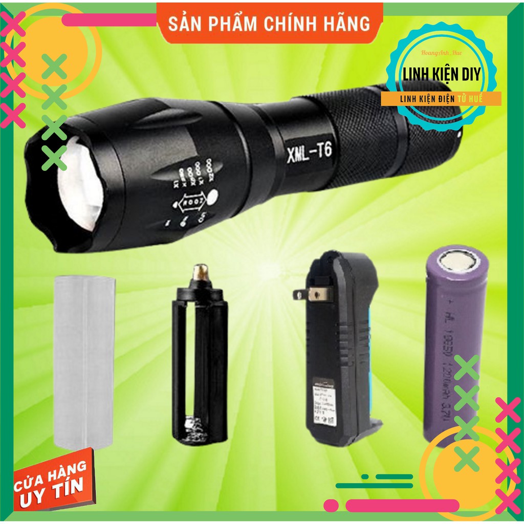 Đèn pin siêu sáng T6 nhôm nguyên khối chống nước[TẶNG HỘP+PIN+SẠC] Zoom X2000 Miễn Phí Vận Chuyển khi đơn đạt giá .t.r.ị. tối thiểu 200K