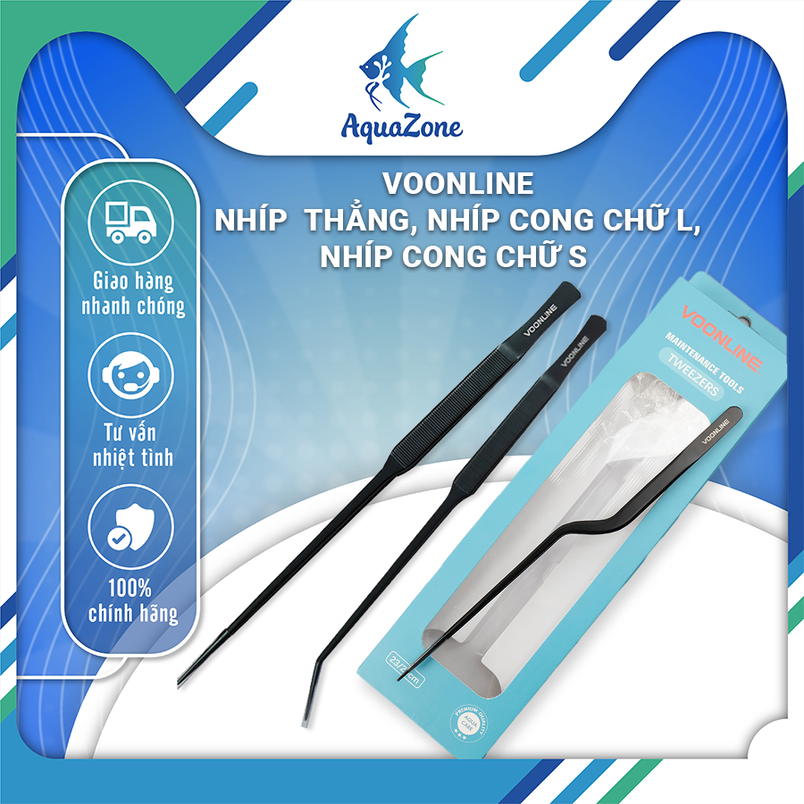 Nhíp gắp cây thủy sinh Voonline bằng thép không gỉ cacbon 25cm, nhíp thẳng, nhíp cong chữ L, nhíp cong chữ S