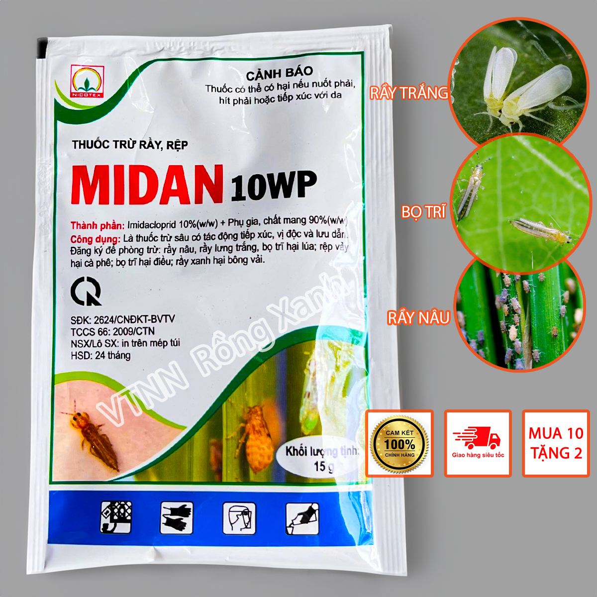 Thuốc trừ rầy rệp MIDAN 10WP phòng trừ rầy trắng, rầy nâu, bọ trĩ,