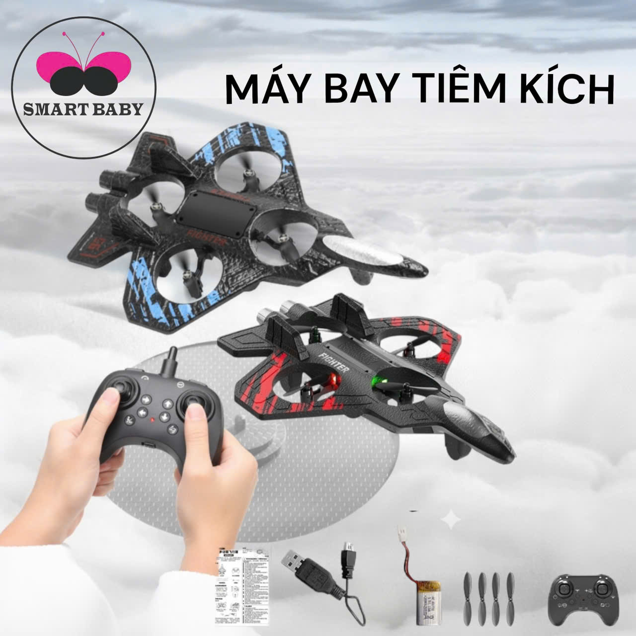 Máy bay chiến đấu phản lực máy bay tiêm kích điều khiển từ xa xoay 360 độ điều hướng và giữ thăng bằng tốt Smart Baby 