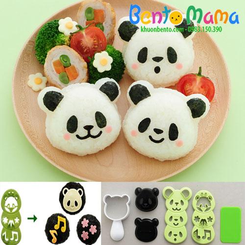 Bộ khuôn ép cơm bento Panda kèm tấm cắt đa năng Nhật Bản