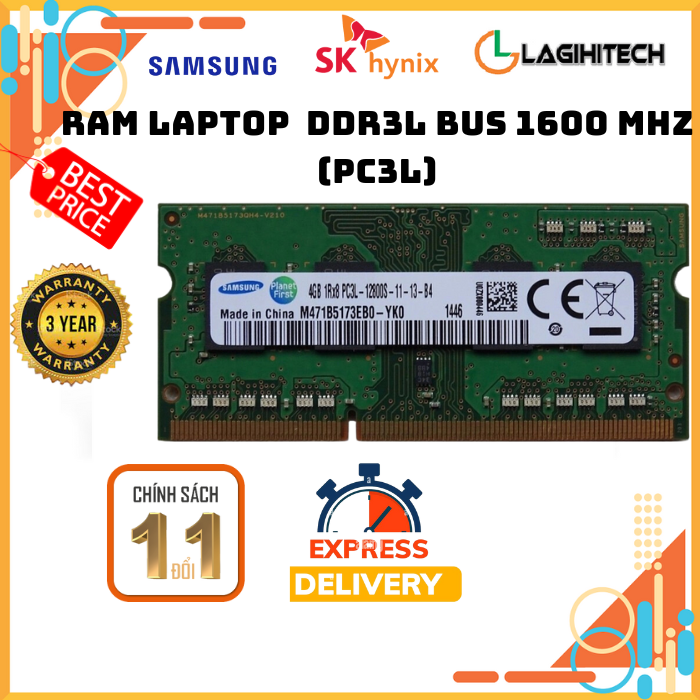 *Lagihitech* RAM Laptop thương hiệu Samsung / Hynix 4GB / 8GB DDR3L Bus 1600 Mhz (PC3L) Bảo Hành 3 năm