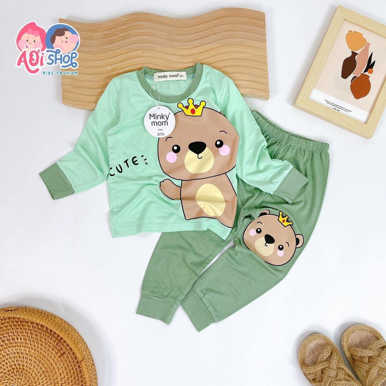 Bộ dài tay bé trai, bé gái Minky Mom in hình thú (vải thun lạnh) size 3-18kg - 4