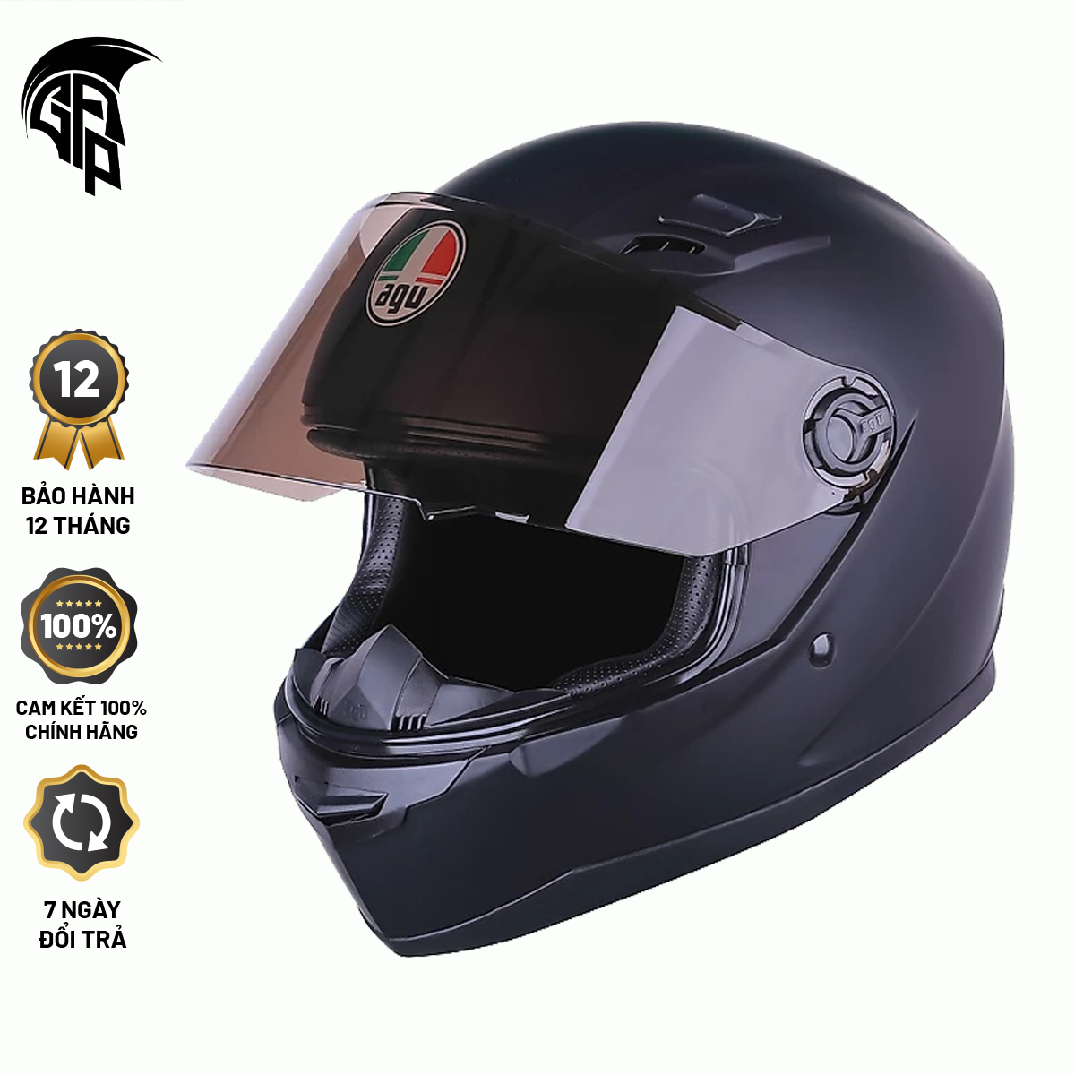 Mũ bảo hiểm fullface AGU Đen Trơn (Kính trong)
