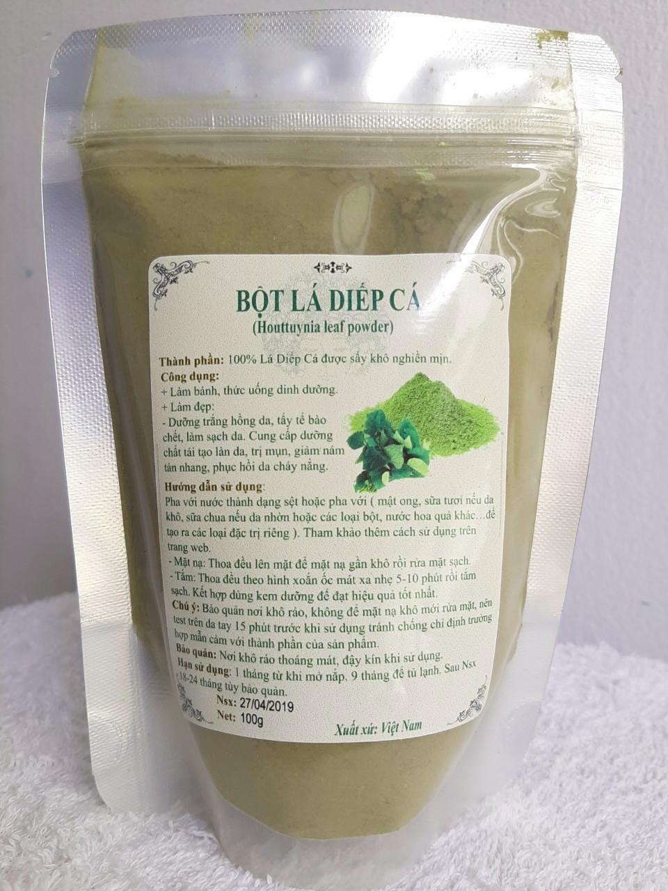 Bột rau diếp cá nguyên chất 100gr dùng trong mỹ phẩm.