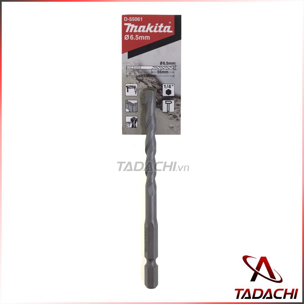 Mũi khoan tường, bê tông 6.5mm chân lục giác makita d-55061