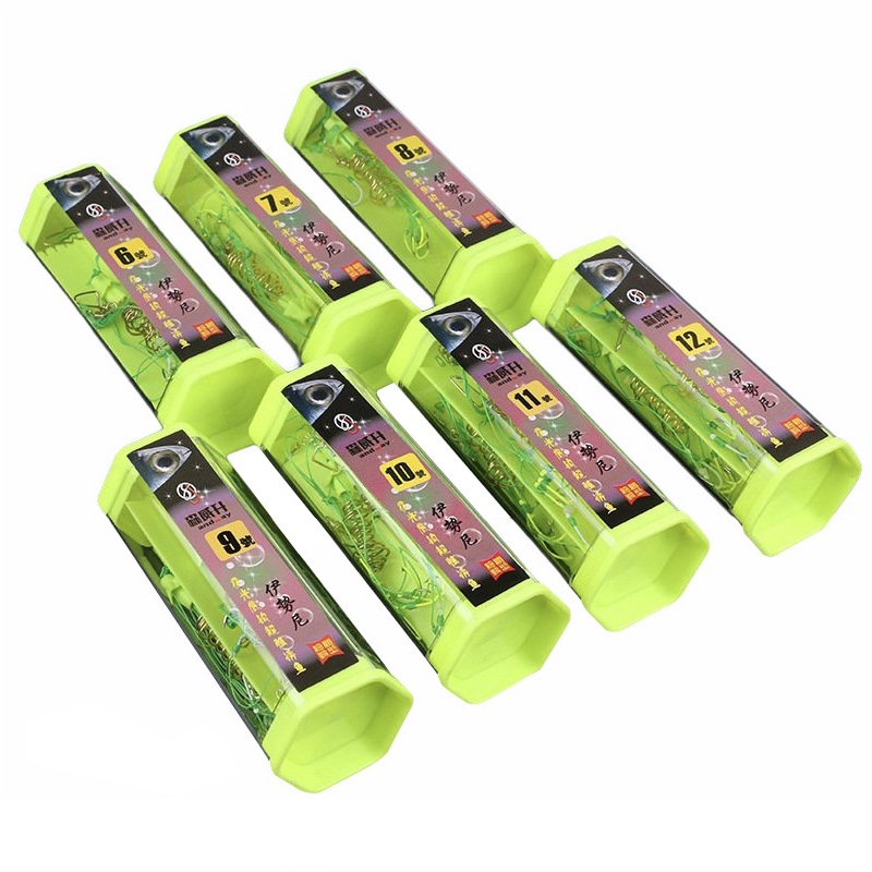 Hộp 4 bộ lưỡi câu lăng xê tốt size 8/10/12 câu cá chép trắm trôi mè ở ao hồ dịch vụ, lưỡi câu lancer chìm nhật siêu bén, bán móc câu lăng xê hà nội (1 bộ lưỡi lancer có 7 lưỡi bom mè)