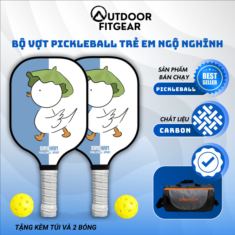 Bộ 2 Vợt Pickleball người lớn trẻ em mặt vợt hoạt hình TẶNG KÈM TÚI VÀ BÓNG