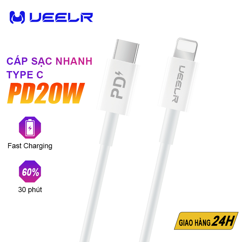 Cáp sạc nhanh pd 20w ueelr type-c to lightning cáp dữ liệu sạc nhanh 1m 3a chất lượng cao cho iphone