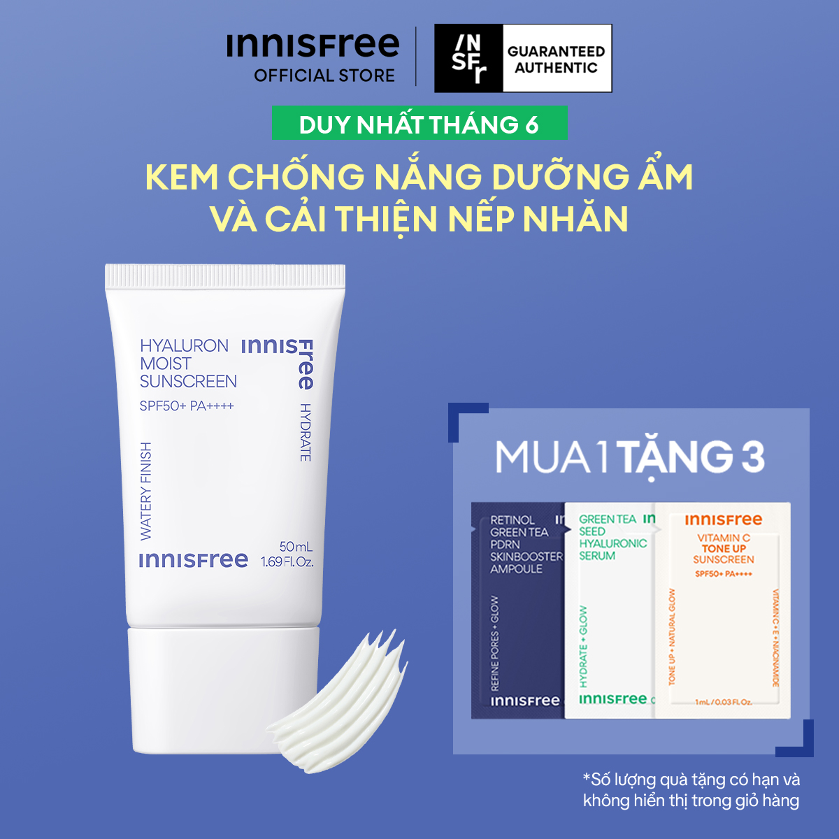 Kem chống nắng dưỡng ẩm INNISFREE Hyaluron Moist Sunscreen SPF50+ PA++++