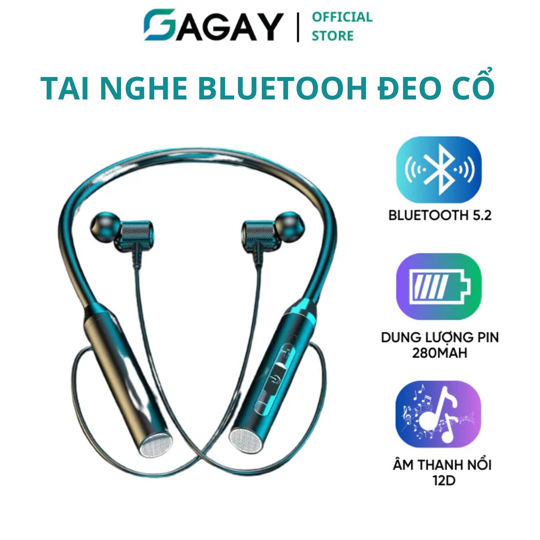 Tai nghe ngoắc cổ tai nghe bluetooth thể thao chống nước tai nghe đeo cổ chống ồn GAGAY