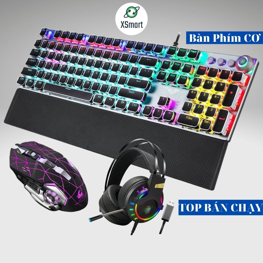 Bộ combo bàn phím cơ và chuột gaming kèm tai nghe chụp tai có mic 7.1, set sản phẩm FULL LED đổi màu FZ508+V5 Tia Sét+K3 Dùng Cho Máy Tính, Laptop, PC
