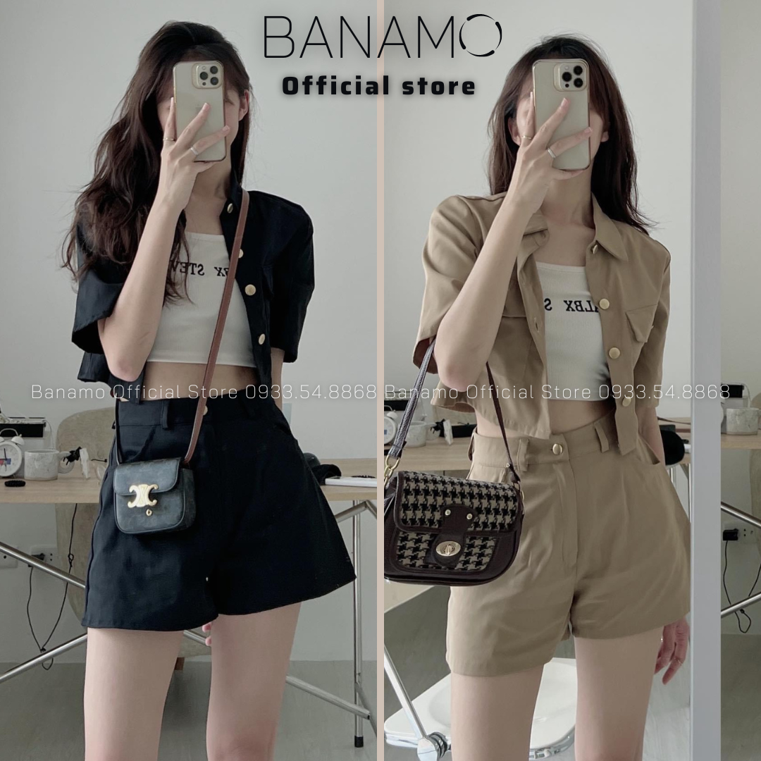 HOÀN TIỀN 15% - Set bộ 3 món áo khoác thô tay lỡ vào quần short cực xinh thời trang Banamo Fashion set 3 món 182
